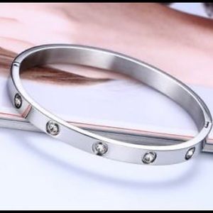 Love Cuff Silver Bangle w/ Crystals, Gorgeous! NWT